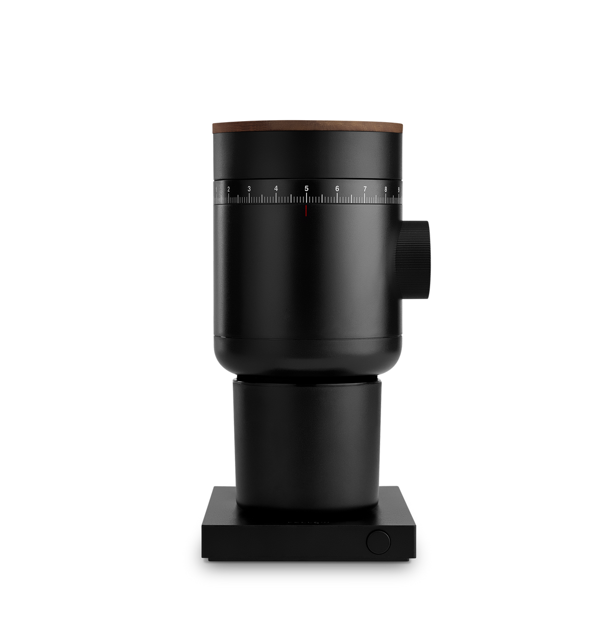 Fellow Opus 2 Grinder in matte black + walnut—ideal for pour-over coffee.