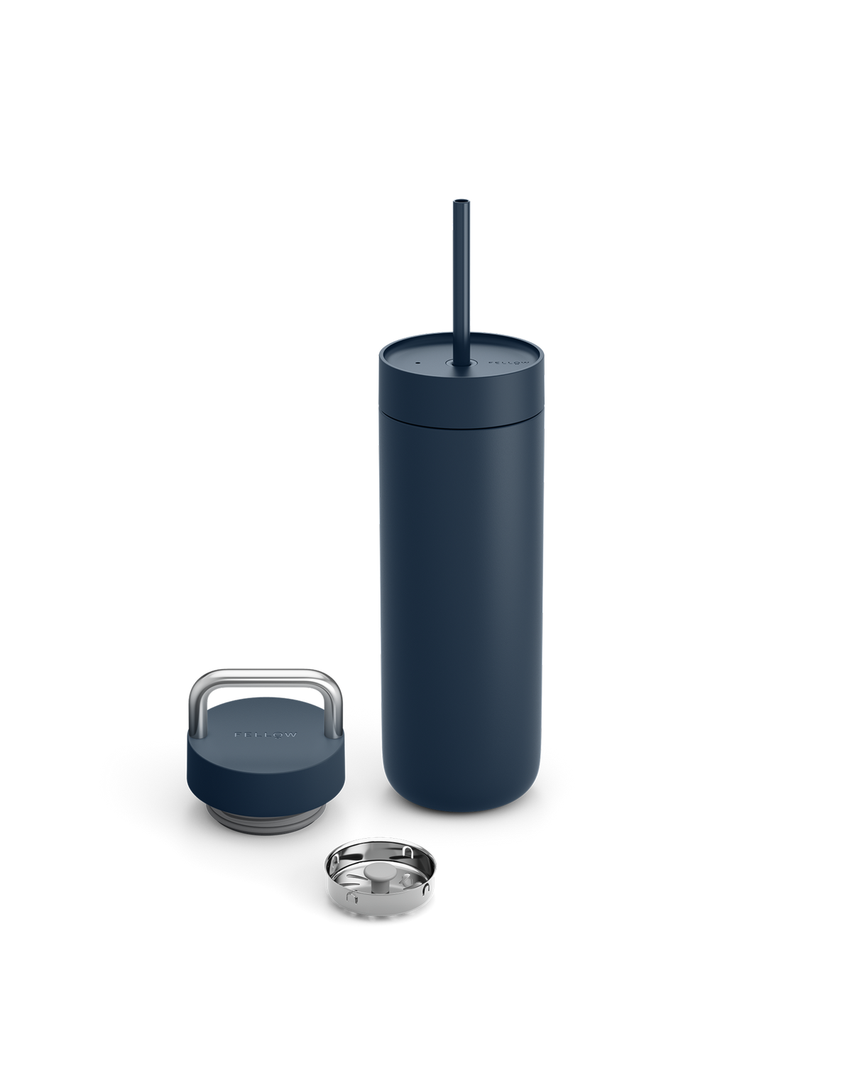 Fellow Carter 2-in-1 Chill Set in Stone Blue, vacuum insulated with straw, lid, and metal cap.
